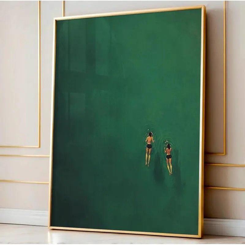 Swimming In Green Abstract  , Green Water Vintage Wall Art, Green Retro Holiday Art, Minimalist Green Art, Digital Gift Artistic