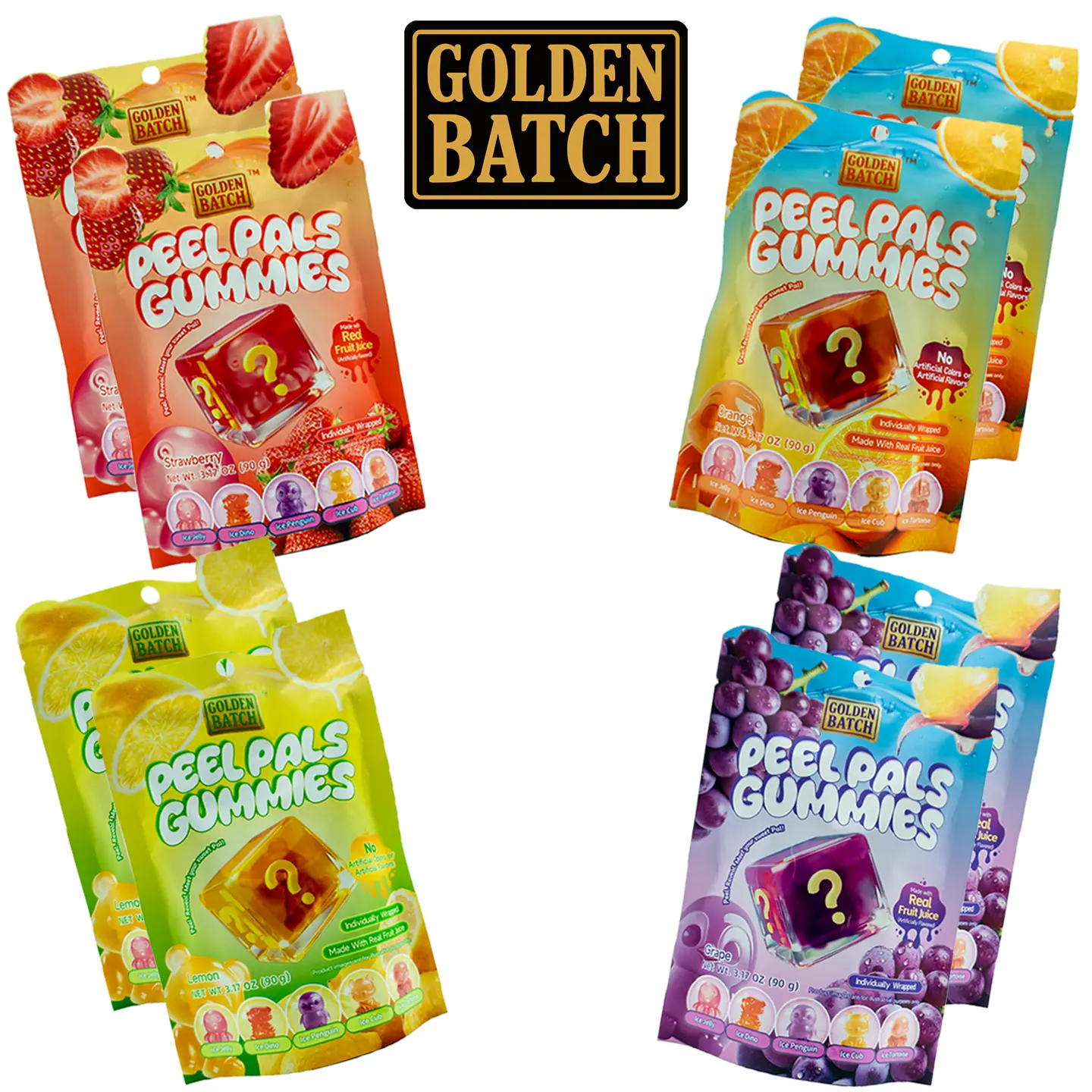 8-Pack Variety Peel Pals Peelable Gummies 2XStrawberry, 2XGrape, 2XOrange, 2XLemon
