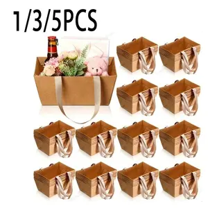 1/3/5 Pack Unfilled Paper Gift Basket with Handle, Classic Simple Design, Perfect for Wedding Favors, Holiday Gifts, Party Decorations, Gift Bags