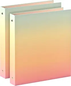 1-inch 3-Ring-Binder with Pockets, Decorative Pink Gradient, 1" Cute Round Ring Binder for Work/Home/ to School,2-Pack