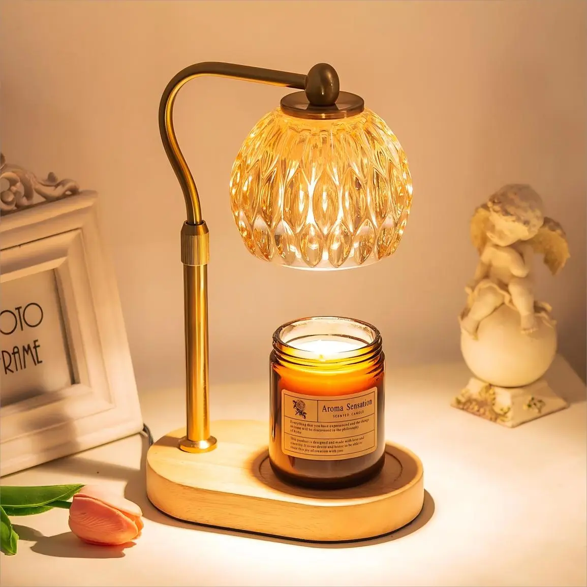 Candle Warmer Lamp with Timer: Dimmable Desk Lamp, for Scented Candle Jar Gift for Women Fragrance Vintage Home Decor Adjustable Height Dimmable Light Electric Melter with 2 Bulbs, Candle Heater