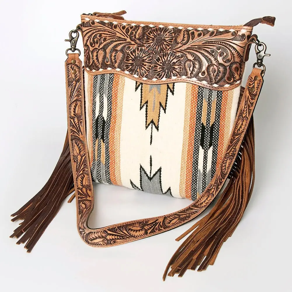 Coyote Aztec Western Leather Crossbody Purse