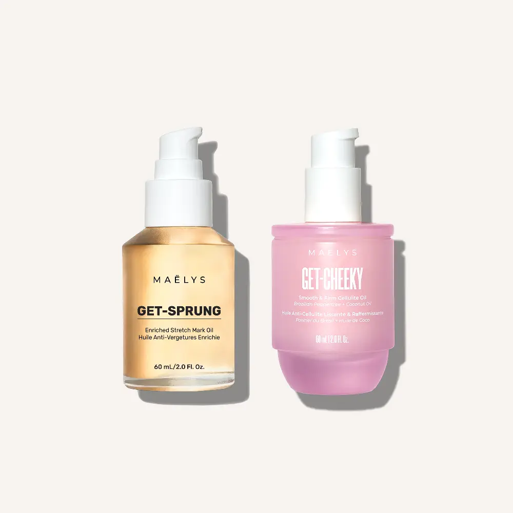 (SAVE $7) MAËLYS ENRICHED Body Oil Duo - Tightens And Smooths The Look Of The Skin On The Bum & Fades The Look Of Stretch Marks - Packed With White Lupine & Brazilian Peppertree