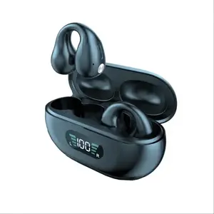 Q80 Open Ear Clip-On Wireless Earbuds Bluetooth Headphones with Mic, Waterproof Noise Canceling Case for iOS/Android Phones, Tablet (Black/White)