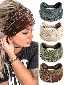 4pcs Paisley Pattern Knot Design Hair Band, Boho Wide Elastic Knotted Headband for Gym Workout, Hair Accessories for Yoga Wear, Dance, Mothers Day Gift Ideas, Gifts for Wife, Zigzag Headband for Camping