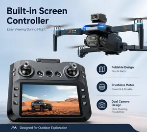 GT8 Foldable Aerial RC Drone - Electronic Remote Control Portable Drone with Built-in Screen Controller, Brushless Motor, 2-Battery Set, Easy-to-Fly for Beginners