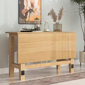 47 Inch Farmhouse Drop Leaf Dining Table MDF Acacia Veneer Tabletop Rubber Wood Legs Extendable 18–36 Inch Width Seats 4 Persons 330LBS Capacity Easy Assembly for Kitchen Small Dining Room