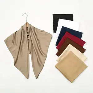 Plain Silk 90 Square Scarf Satin Headband For Muslim Woman Hijabs Wraps Fashion Hair Scarf Casual Islam Turban Female Bandbana