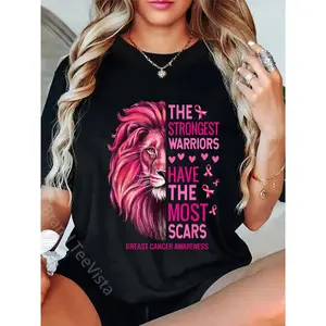 100% Cotton Unisex Lion Pink Funny Breast Cancer Awareness Survivor Warrior T-Shirt