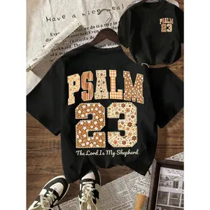 Mens Psalm 23 Graphic Tee Vintage Floral Patchwork Number Print Crewneck Short Sleeve Shirt for Church Sunday Worship Christian Faith Casual Streetwear
