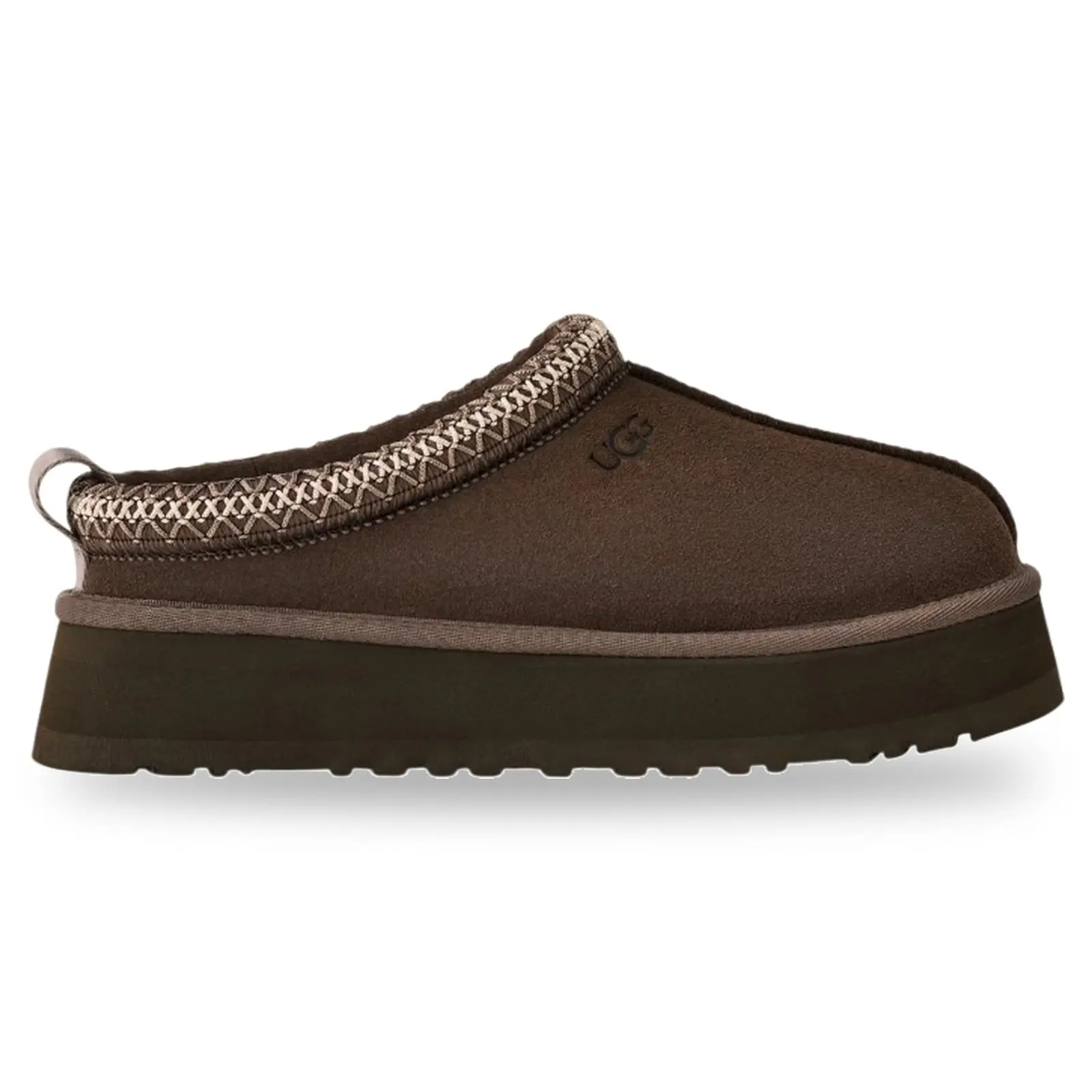 UGG Tazz Slipper - Women's Authentic Molasses (1122553-MLSS) Brown Grey Suede Platform Shoe, Fuzzy, Cozy Warmth, Textured Top, Stylish Winter Walking Shoes, Slide Sneaker, Footwear, Co, Slip On, Casual Wear, No, 100% Authenticity Guaranteed, Brand New & O