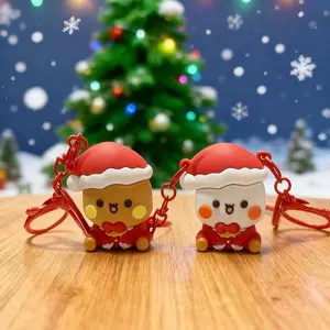 2pcs/Set Christmas Bubu and Dudu Bear Panda Figure Keychain Mini Figurine Desktop Decoration Ornaments  Christmas Gifts Toys