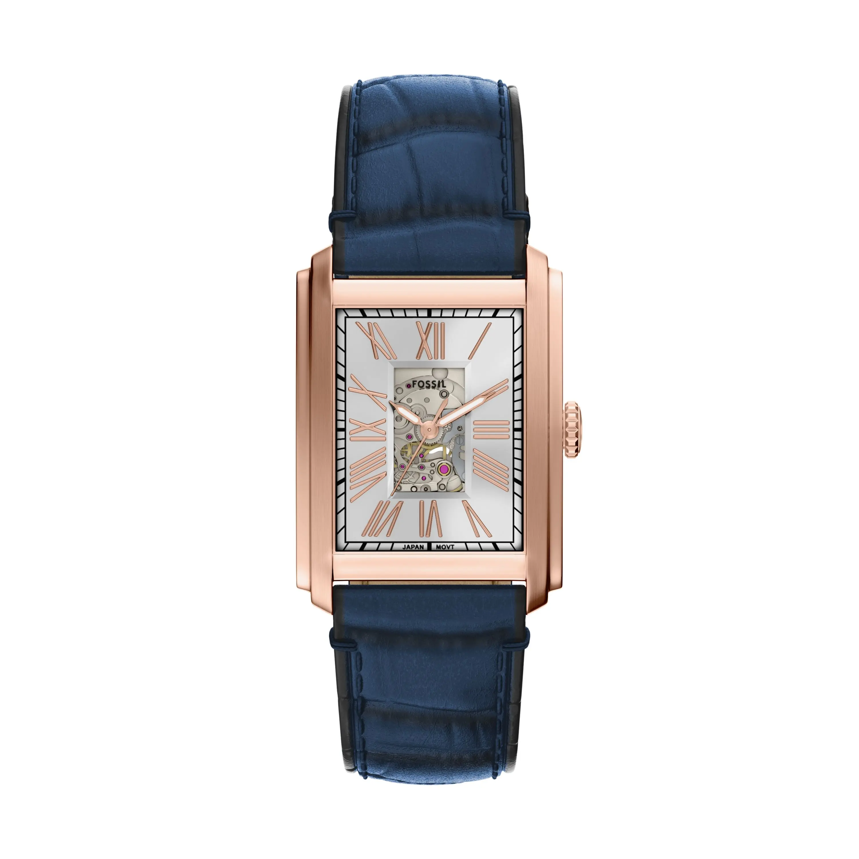 Fossil Men's Carraway Automatic Navy Croco Leather Watch