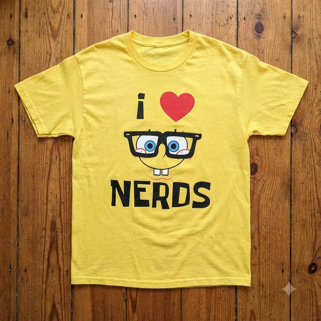I Love Nerds SpongeBob Graphic T-Shirt | Yellow Cartoon Glasses Funny Retro Y2K Tee