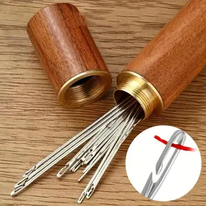 30Counts Self Threading Needles with Wooden Needle Case,Easy to Thread the Needle,Multi-Purpose Household Hand Sewing Needle,Sewing Supplies for Home Use for DIY Embroidery Mending Sewing Projects,SENSIOHOME.