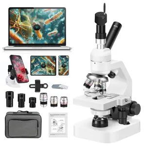 Single-Eye Compound Microscope for Science Education Students - 40-2000x Magnification, 10x/40x Lenses, Double-Layer Movable Stage, Wired & WiFi Mobile Phone Connectivity, Mite Observation Capability