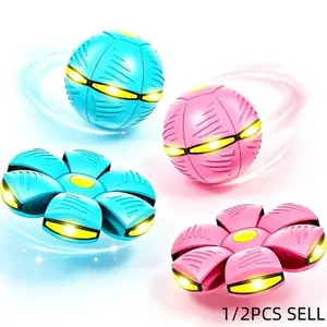 1/2pcs Magic Bouncing Ball - Magic Meta Ball, Dual Form Flying Saucer, 6 Lights, Indoor & Outdoor Play, Macaron Blue and Macaron Pink.