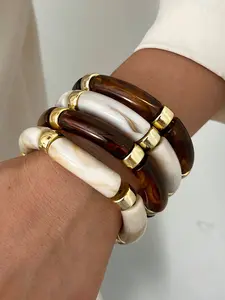 Women Resin Acrylic Elastic Bracelets Set, Retro Simple Design, Perfect for Daily Wear & Parties, Ideal Gift for Her