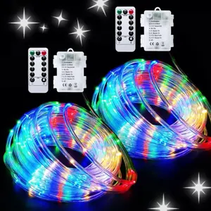 JMEXSUSS 2 Pack Battery Operated Rope Lights Outdoor Waterproof, Total 200LED 66ft 8 Mode/Remote Battery Powered Trampoline Lights for Camping Canopy