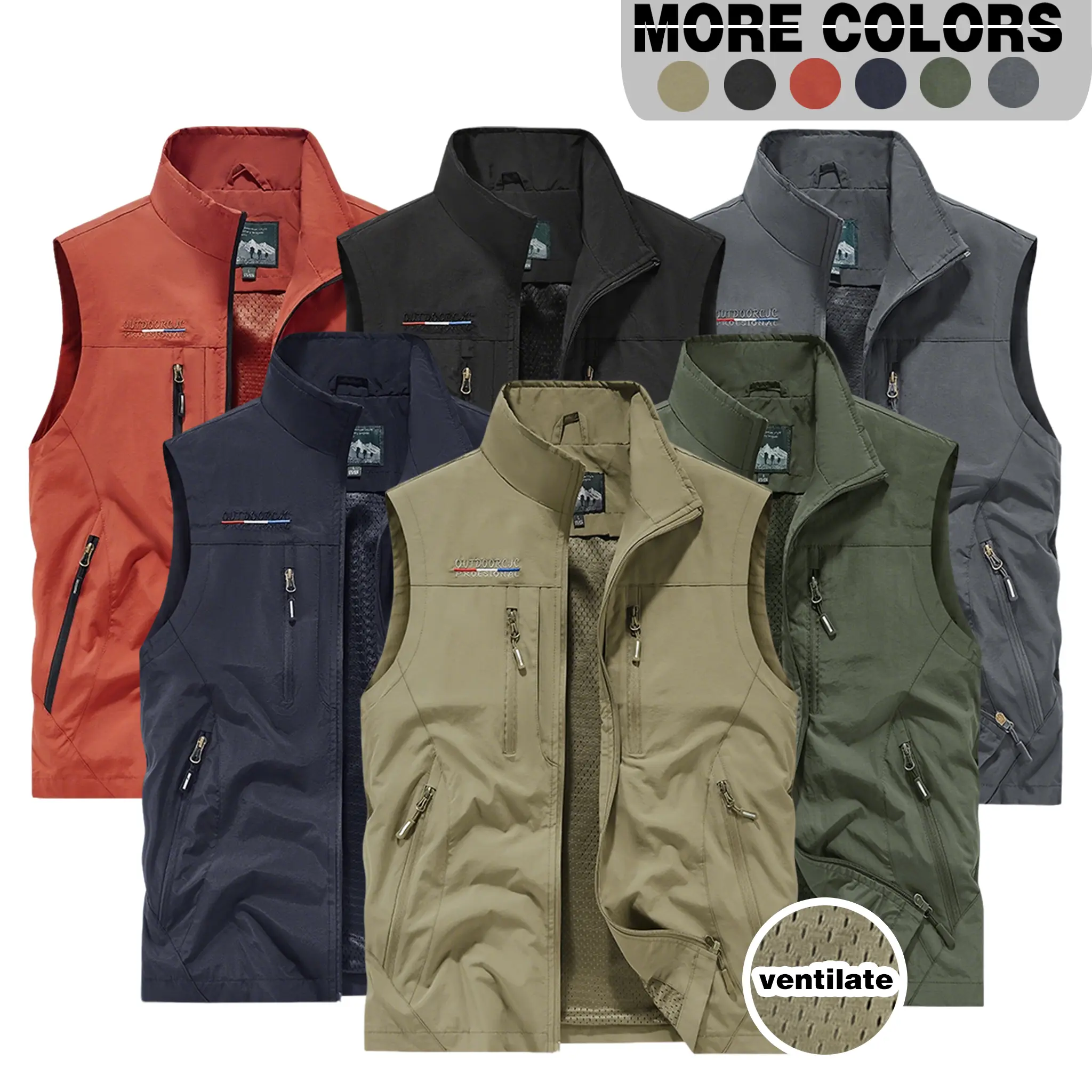 SummerVibes Men's casual stand collar workwear outdoor vest jacket for spring, summer, autumn