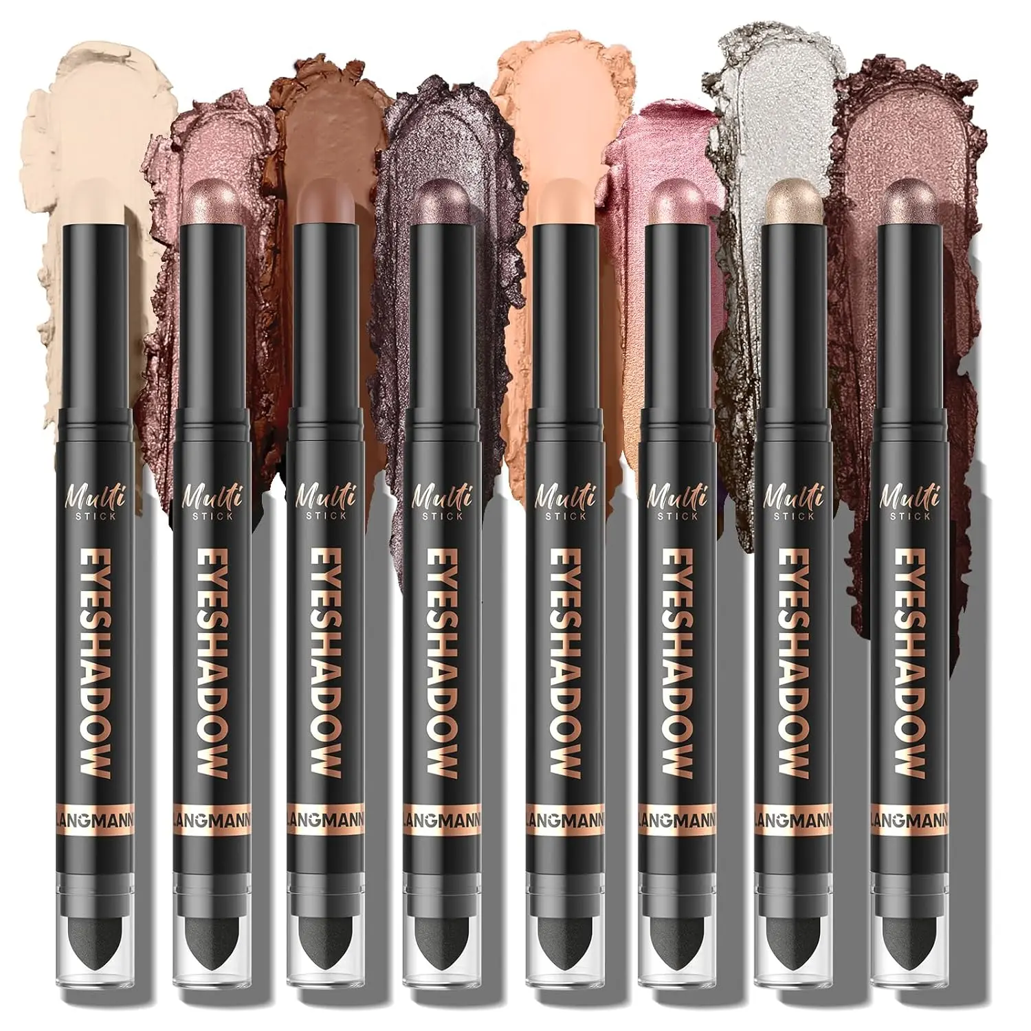 8Colors Dual-Ended Cream Eyeshadow Stick Set – Silky Smooth, Waterproof & Transfer-Proof, Built-in Blender Brush, All-Day Matte & Shimmer Wear Eye Makeup(#A)