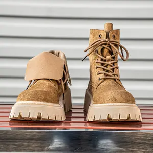 (New)Men's Retro All-Season Motorcycle Boots with Anti-Slip Rubber Sole, Reversed-Fleece & Lace-Up Ankle - Short Round-Toe Outdoor s for Riding,, Casual Wear (Solid Color)(Gift)11