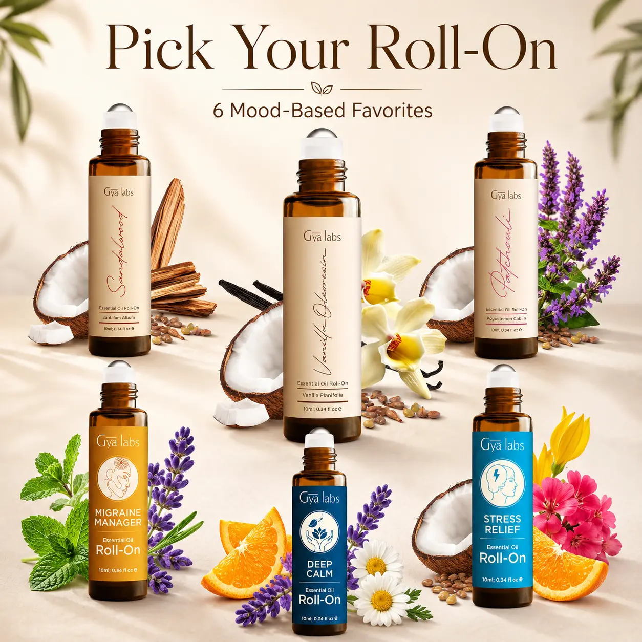 Gya Labs Essential Oil Roll on - Pure & Natural Vanilla Perfume Oil for Skin, Relaxing