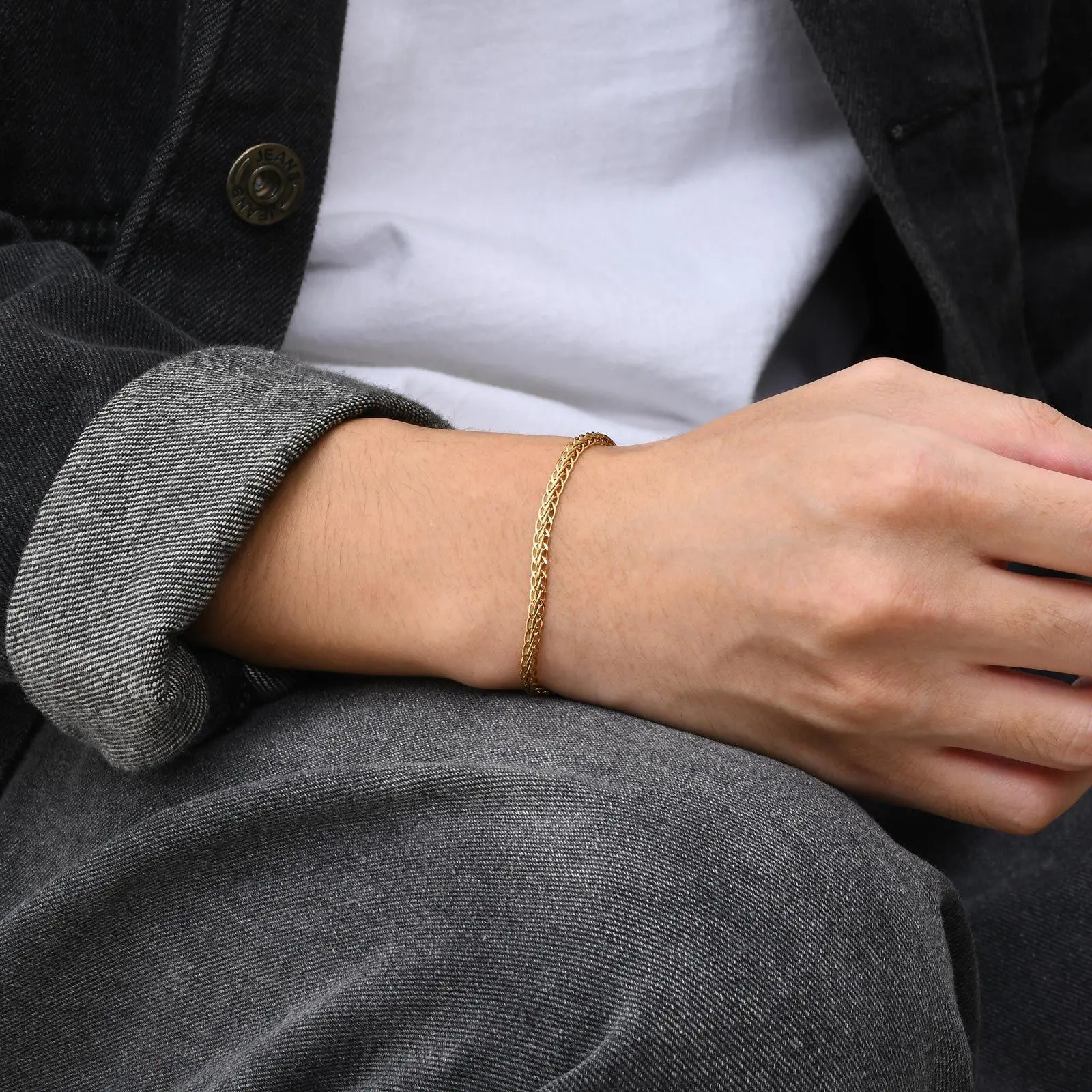 Vintage-Inspired Gold-Tone Stainless Steel Braided Bangle Bracelet, Unisex Minimalist Geometric Costume Jewelry for Daily Wear, Yes, March, Elegant Modern Fashion All-Season Pull-On Accessory