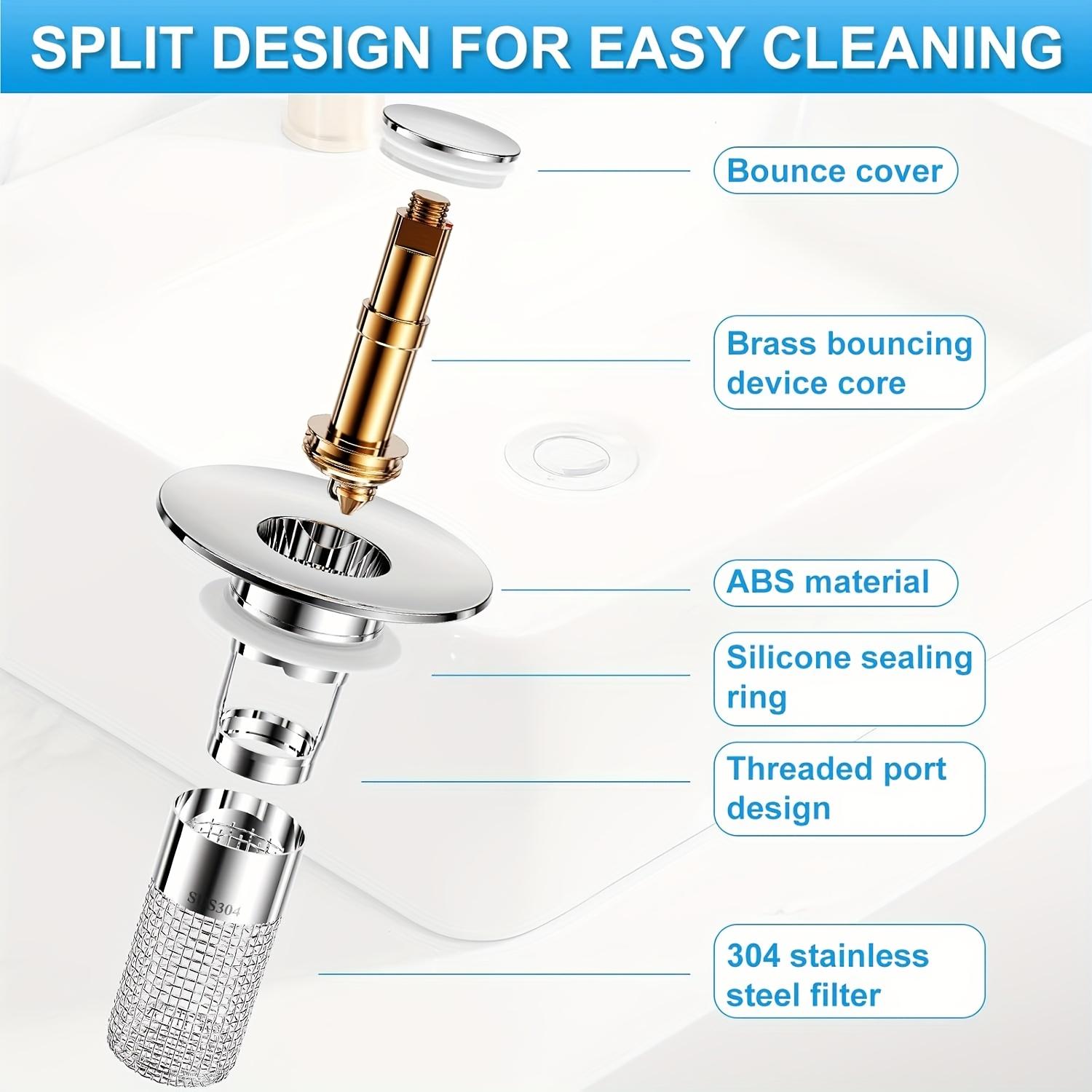 Two Sink Plugs for Bathrooms, a Pop-Up Drain Filter, a Sink Drain Filter Plug, And a Universal Drain Filter Plug with a Spring Core for Push Conversion. Size: 1.1 to 1.45 Inches, in Silver Color