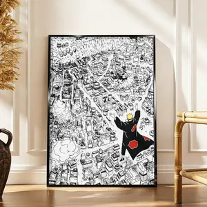 Naruto Shippuden Pain Canvas Wall Art - Black Aluminum Frame & Acrylic Panel, 3 Styles (Unframed, Wood Frame, Aluminum+Acrylic), Manga-Style Prints, Akatsuki Yahiko Deva Path Decoration, Anime Print, Naruto Fan Gift, Home Decor Posters