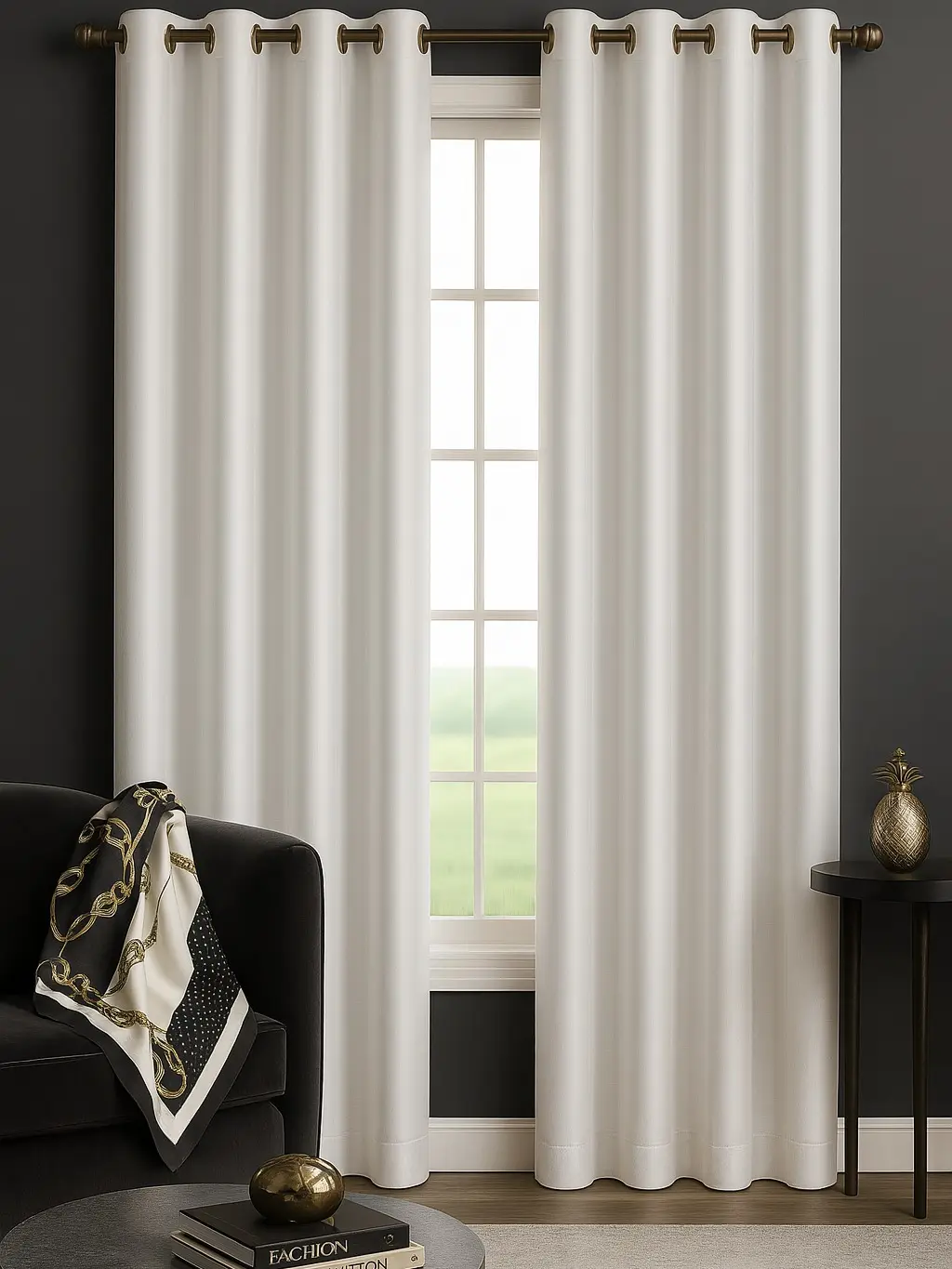 Luxury Glow Faux Silk Curtain Panel – 2 Panel Set, Each 54x84”, 8 Grommets, Elegant Light Filtering Drapes for Bedrooms Living Rooms -White