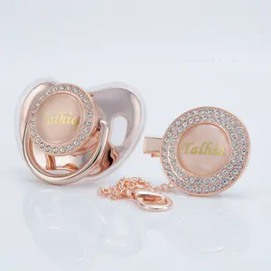 MIYOCAR Customized Rose Gold Bling Baby Pacifier & Clip Set – Personalized Diamond Binky for Newborns and Babies baby binky newborn  tracker gold  pacifier bling  pacifier