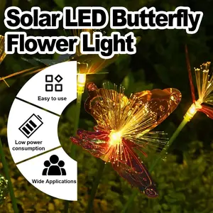 Solar Led Butterfly Flower Light Outdoor Lights Garden Yard Waterproof Ip65 Driveway Round Fence For Decoration Patio With Panel