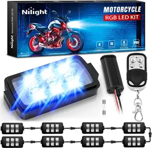 Nilight 8pcs Motorcycle RGB LED Strip Lights Kit Multi-Color Neon Waterproof Atmosphere Lights with RF Wireless Smart Remote Controllers for Harley Davidson Suzuki atmosphere lights vision a brake lights rgb w remote lights sea light rgb color