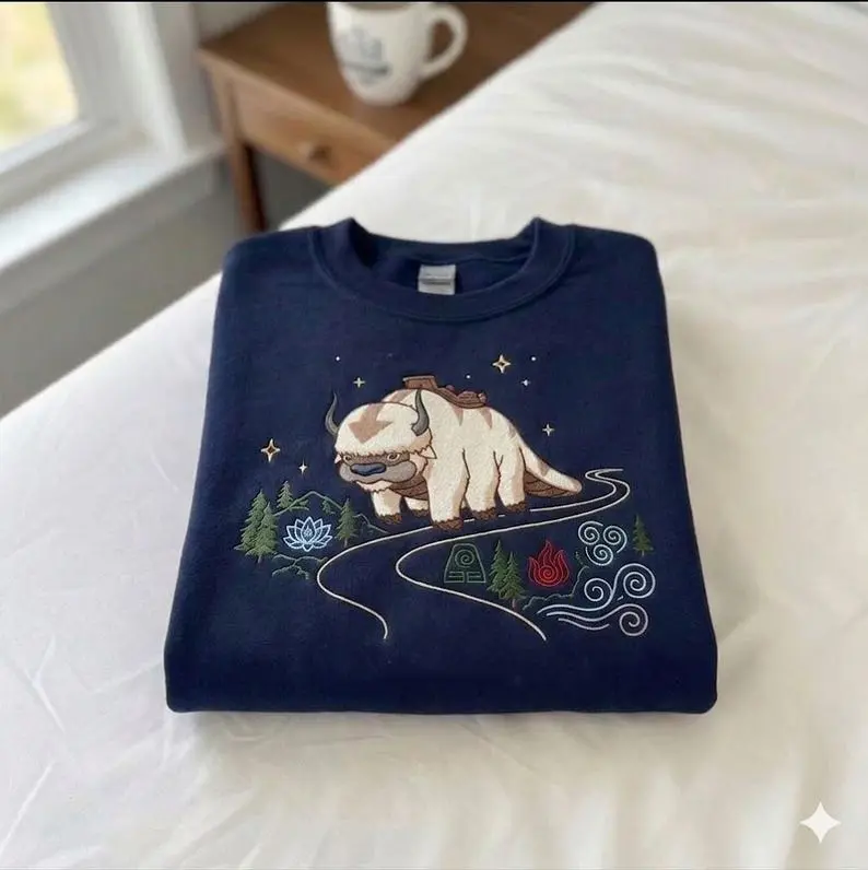 Embroidered Appa Sweatshirt, Flying Bison Shirt, Movie Embroidered Hoodie, Movie Aesthetic Gift for Fans