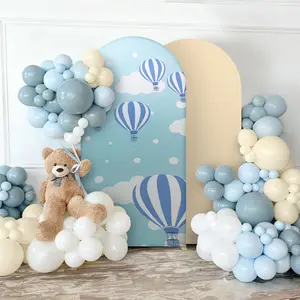 Blue Hot Air Balloon Arch Cover, 6.6ft Double-Sided Spandex Backdrop for Baby Shower, Gender Reveal, Birthday & All Travel Themed Party Decor