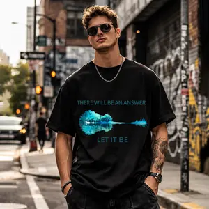 Inspirational Let It Be Guitar Graphic Tee Music Lover Casual T-Shirt