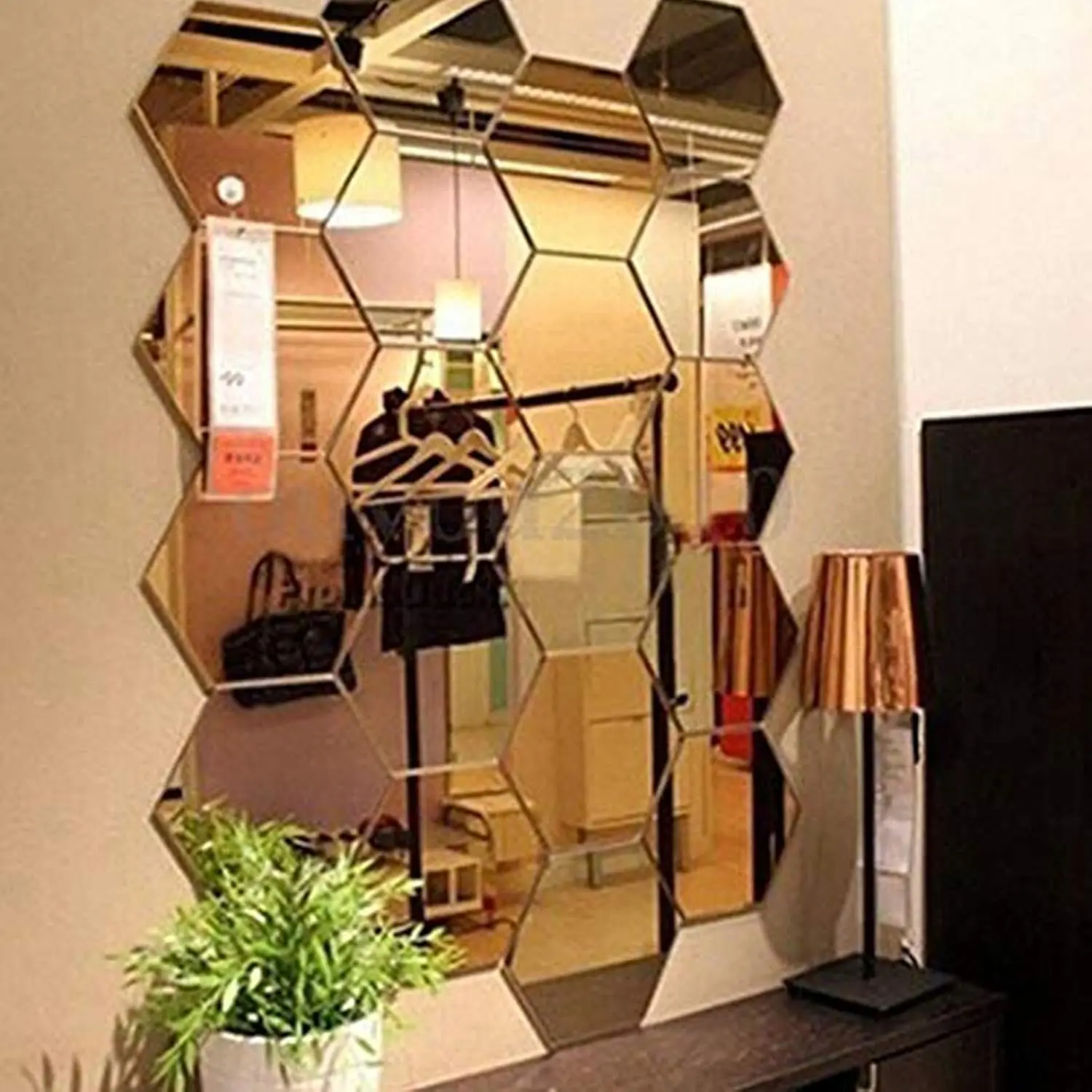 Mirror Wall Stickers - 12 count Hexagon Art DIY Decorative  Sheet Plastic Tiles  Living Room Bedroom Sofa TV Background Decal Decoration