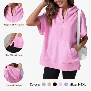 FISOEW Womens Oversized Half Short Sleeve Casual Sweatshirts Pullover Tops with Pockets denimtearhoodie pink palm zip hoodie graphic Outfit Jeans ziphoodies pink palm zip hoodie Piece Leggings FallFreshness