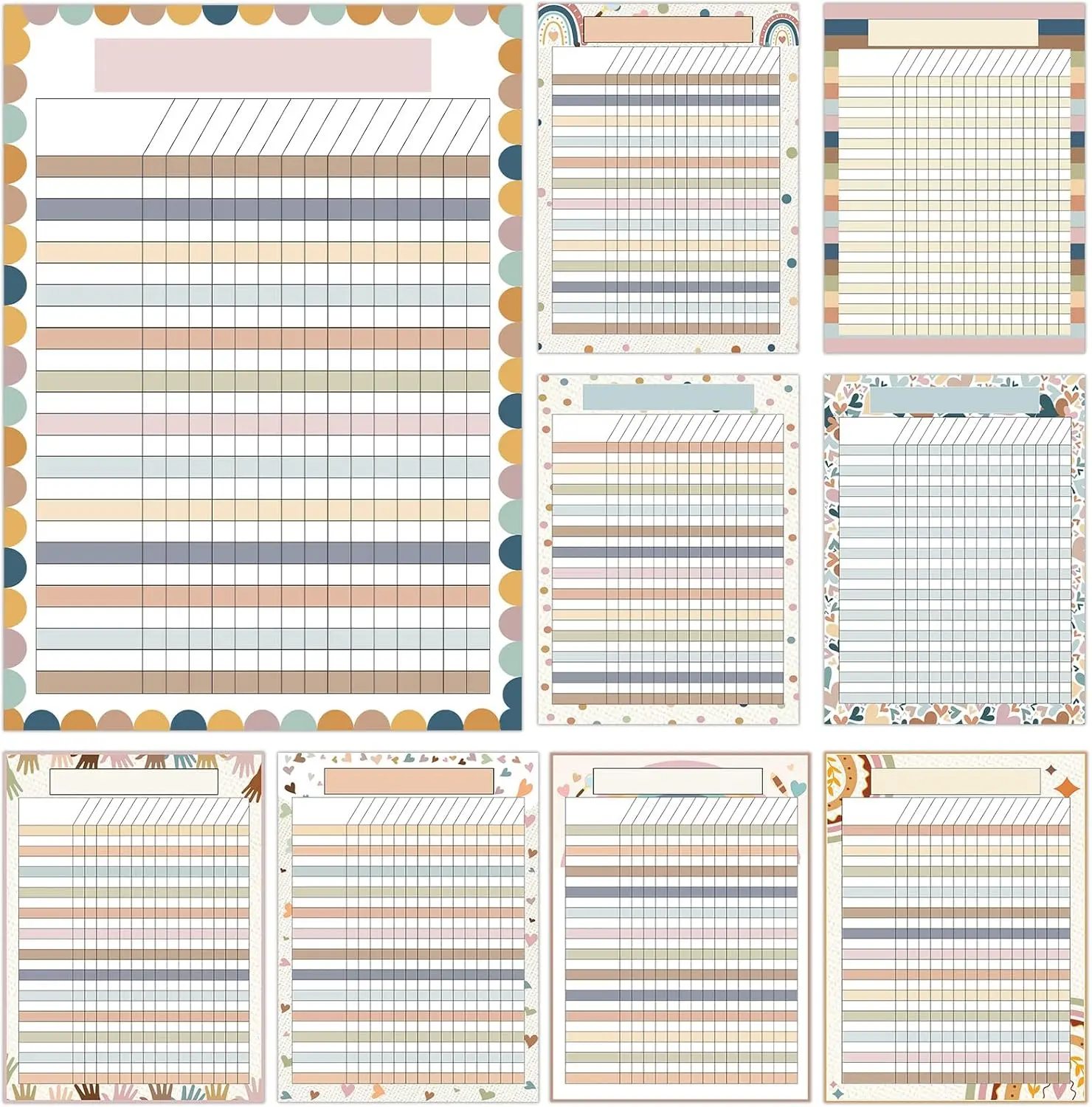 9 PCS Boho Rainbow Classroom Charts Boho Classroom Incentive Chart Homework Data Charts Rainbow Reward Chores Chart for Kids Behavior Learning School Attendance Homework Progress Tracking Pads,back to school,back to school haul