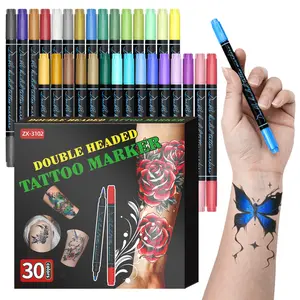 30 Color Dual-Ended Temporary Tattoo Pens, Washable Acrylic Tattoo Markers, Gentle Soft Tip Body Paint Pen, Role Play Party Skin Marker Smooth