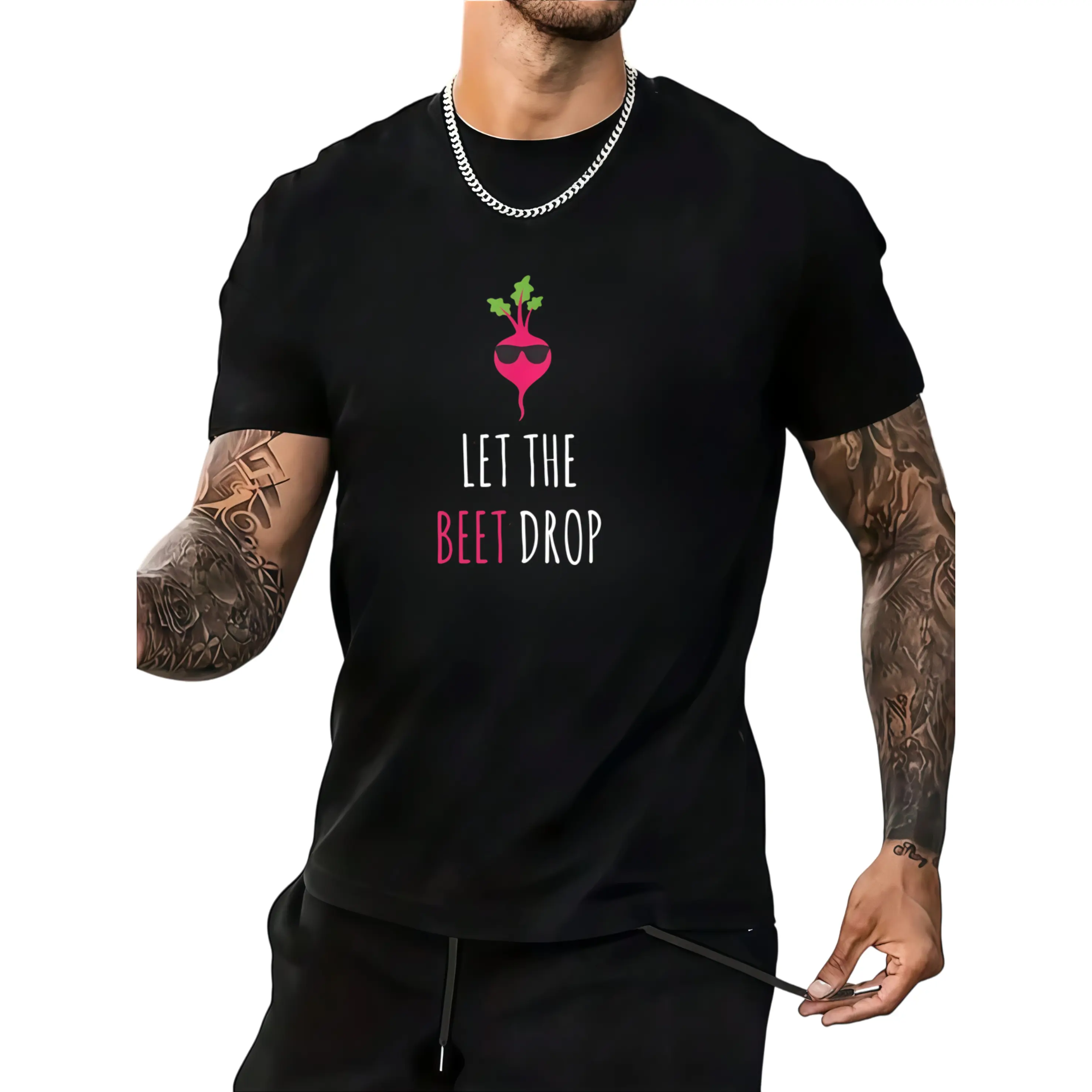 Let The Beet Drop Novelty T-Shirt - Heavyweight Pure Retro Beetroot Graphic Tee Unisex Adult Casual Shirt for Men Funny Vegetable-Themed Apparel 2026 Summer Short-Sleeved Printed T-Shirt