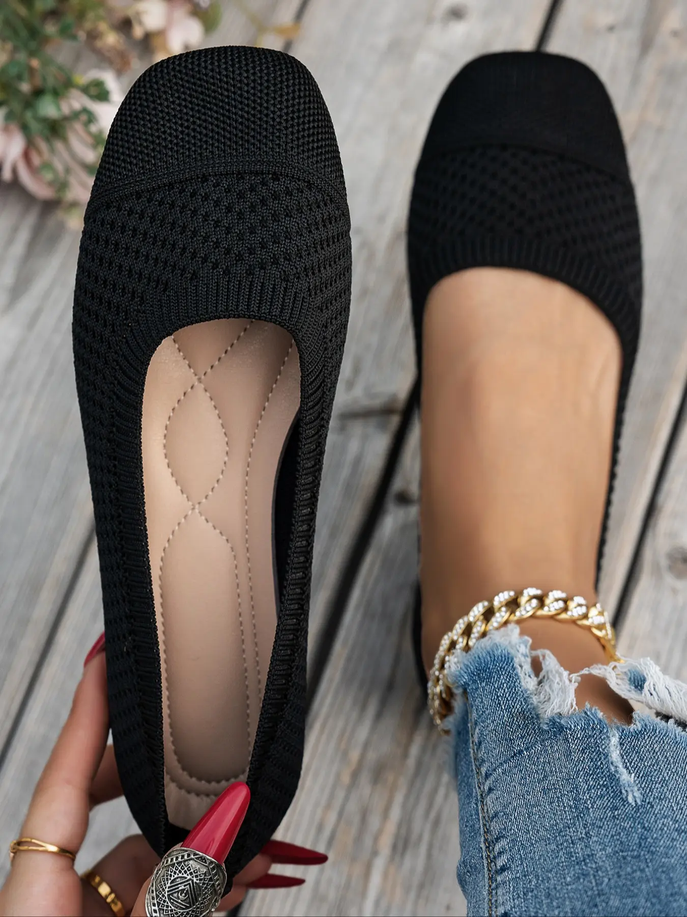 Women's Casual Square Toe Textile Shoes, Comfortable Soft Sole Slip On Flats Daily Wear, Multiple Colors Available, All Season Fashion Footwear, Summer Flats