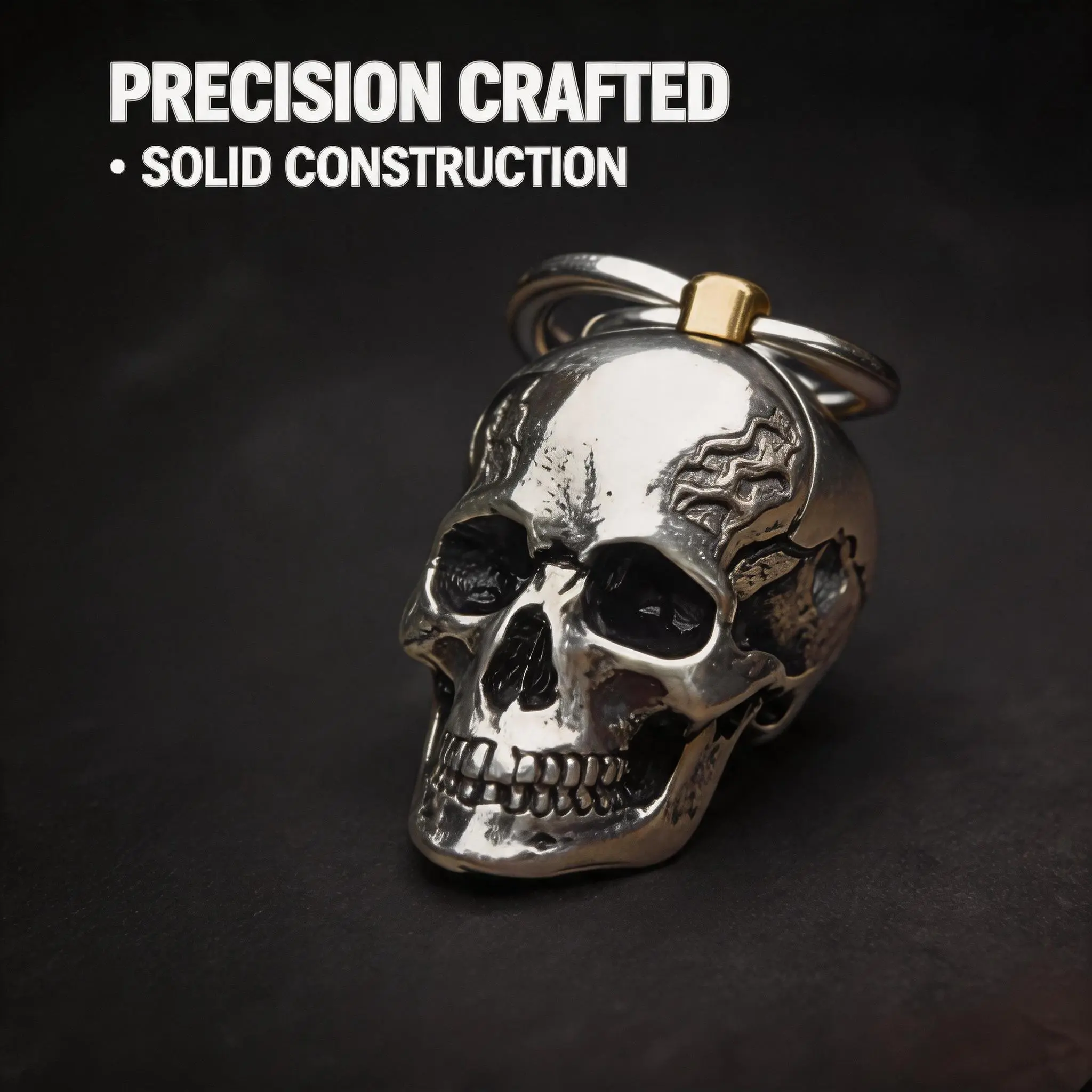 3D Skull Shape Heavy-Duty Metal Alloy Key Ring - Gothic Keychains, Punk Biker Style, Rugged EDC Gear, Men's Accessory, Car Key Holder, Unique Father's Day Gift for Men, Heavy Duty Metal Keychains, Solid, Alloy Aluminum Keychains