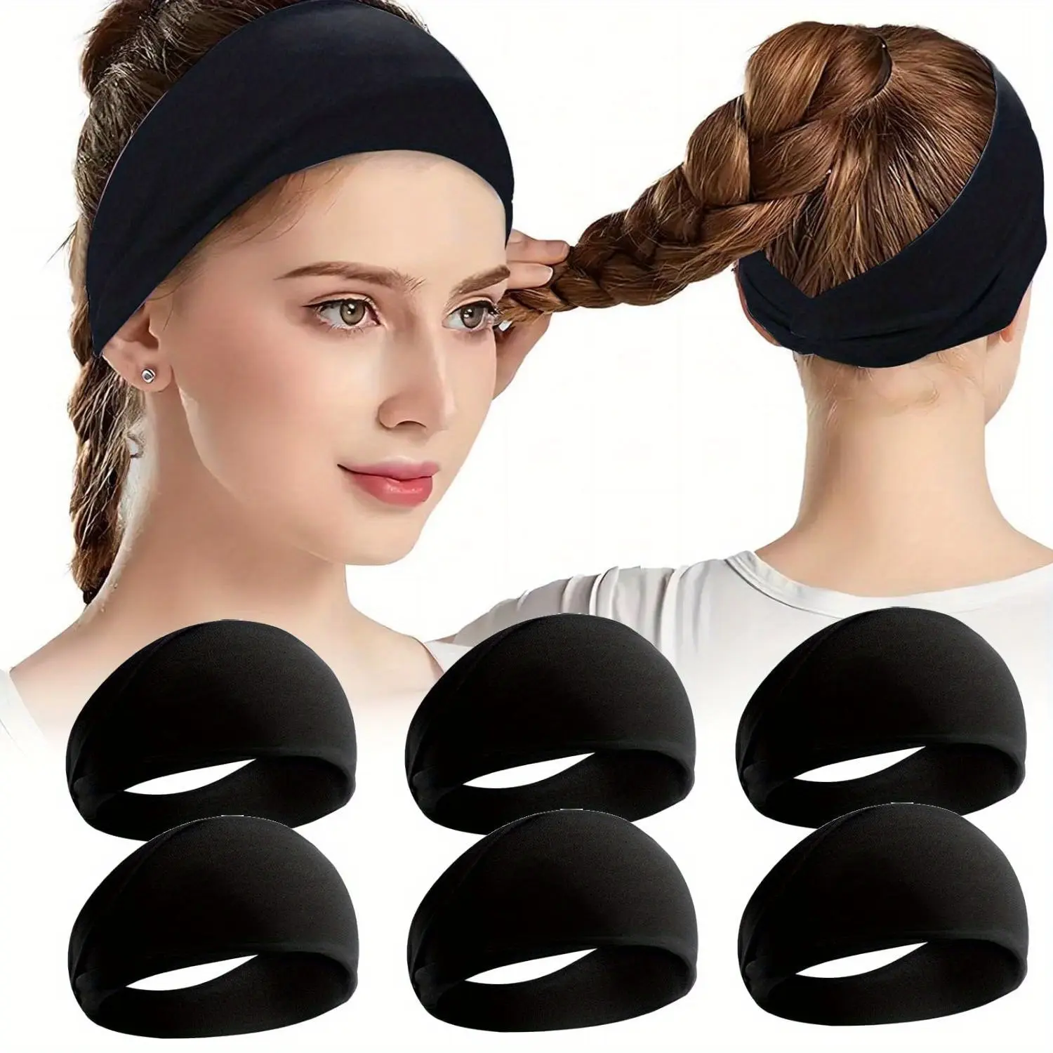 Women's 6-Pack Non-Slip Wide Headbands, Super Soft Elastic Sweat-Absorbent Hair Wraps for Yoga, Running Workouts, Headbands For Women