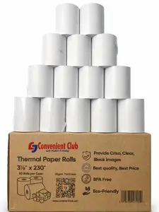 Thermal Paper Receipt Rolls, 3 1/8 x 230, 50 Rolls, 48 GSM, Compatible with Clover POS Printers, POS/Cash Register Paper BPA Free