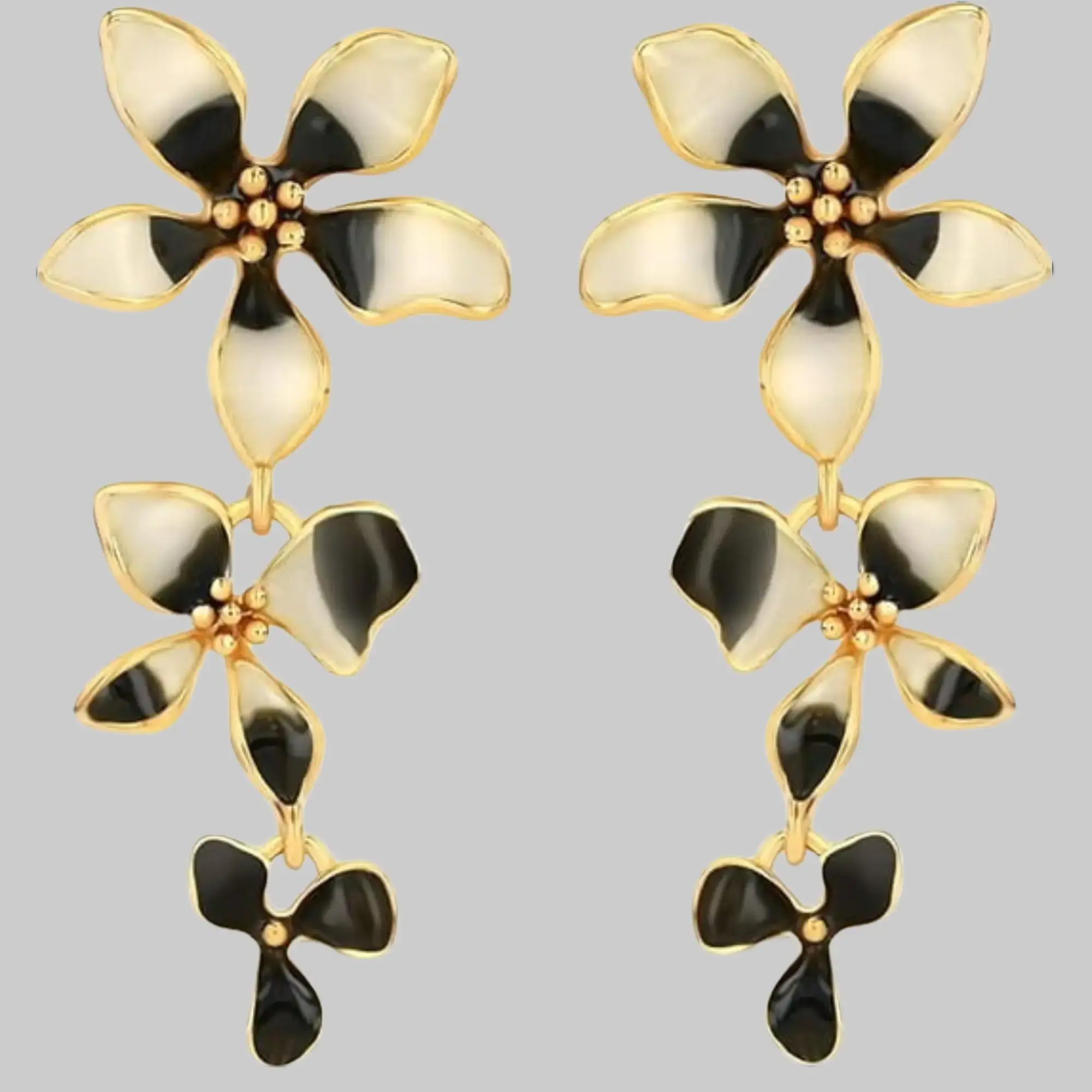 SNGIA 18K Gold Plated Enamel Flower Drop Earrings for Women Maroon or Black Cream Elegant Jewelry Gift