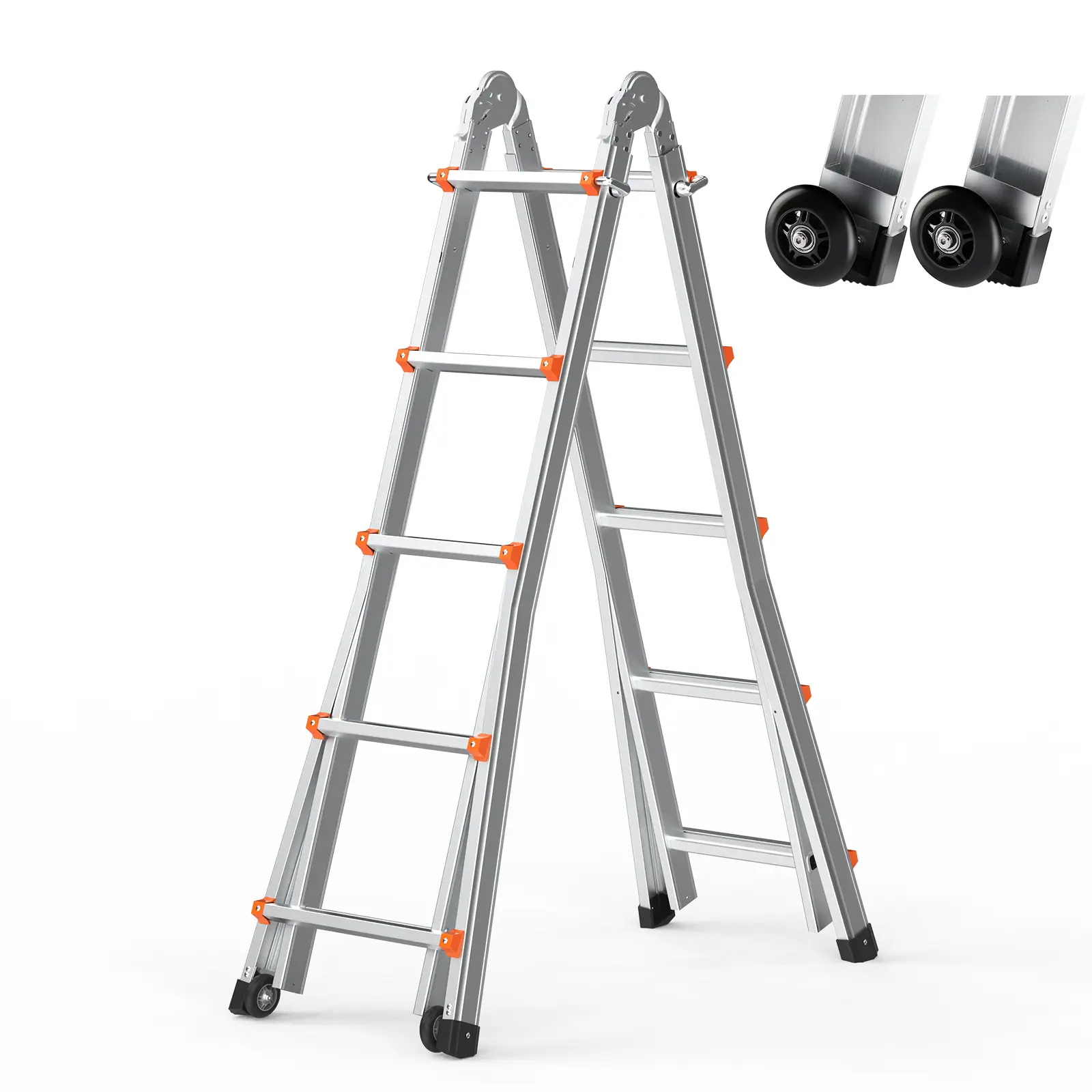 【Summerfinds】VEVOR Telescoping Ladder A Frame 16.7 FT Compact Aluminum Extension LadderMulti-Function Portable Collapsible RV LadderTelescopic Ladder for Homework Stairs Indoor Outdoor Roof330lb Load, Adjustable Ladder, Sturdy Portable Ladder