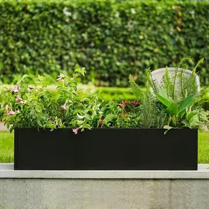 Rectangular Metal Planter Box with Drainage Holes, 51"X18"X12" Large Outdoor Steel Planter & Raised Garden Bed, Heavy Duty Snap-on Assembly for Patio, Balcony, Garden