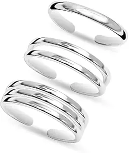 LeCalla 3 Pcs Sterling Silver Toe Rings for Women | 925 Silver Minimalist Band Ring - Stylish For Women's | Adjustable Toe Rings Summer Beach Foot Jewelry Set